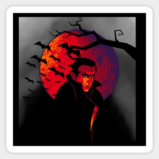 Retro Dracula with Red Moon - Retro Halloween Sticker